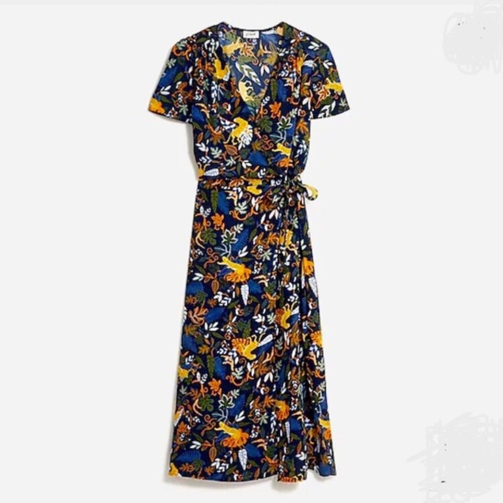 J Crew Factory Drapey Twill Wrap Midi Dress